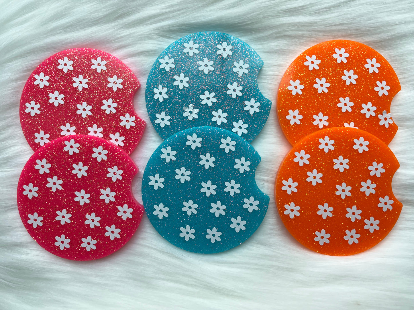 Car Coasters | Flowers | Fine Glitter