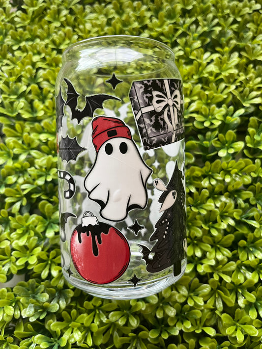 Halloween & Christmas mix Glass cup (16oz)