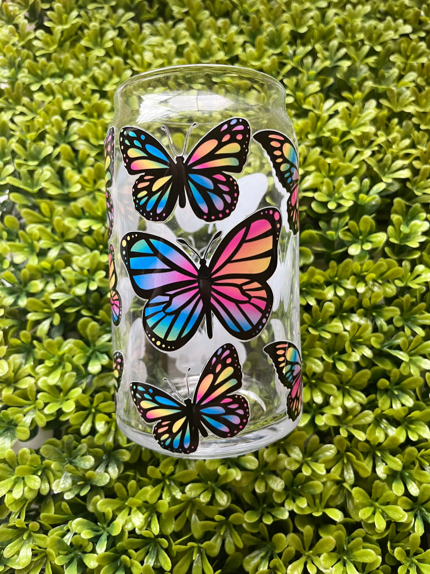 Rainbow Butterfly Glass Cup