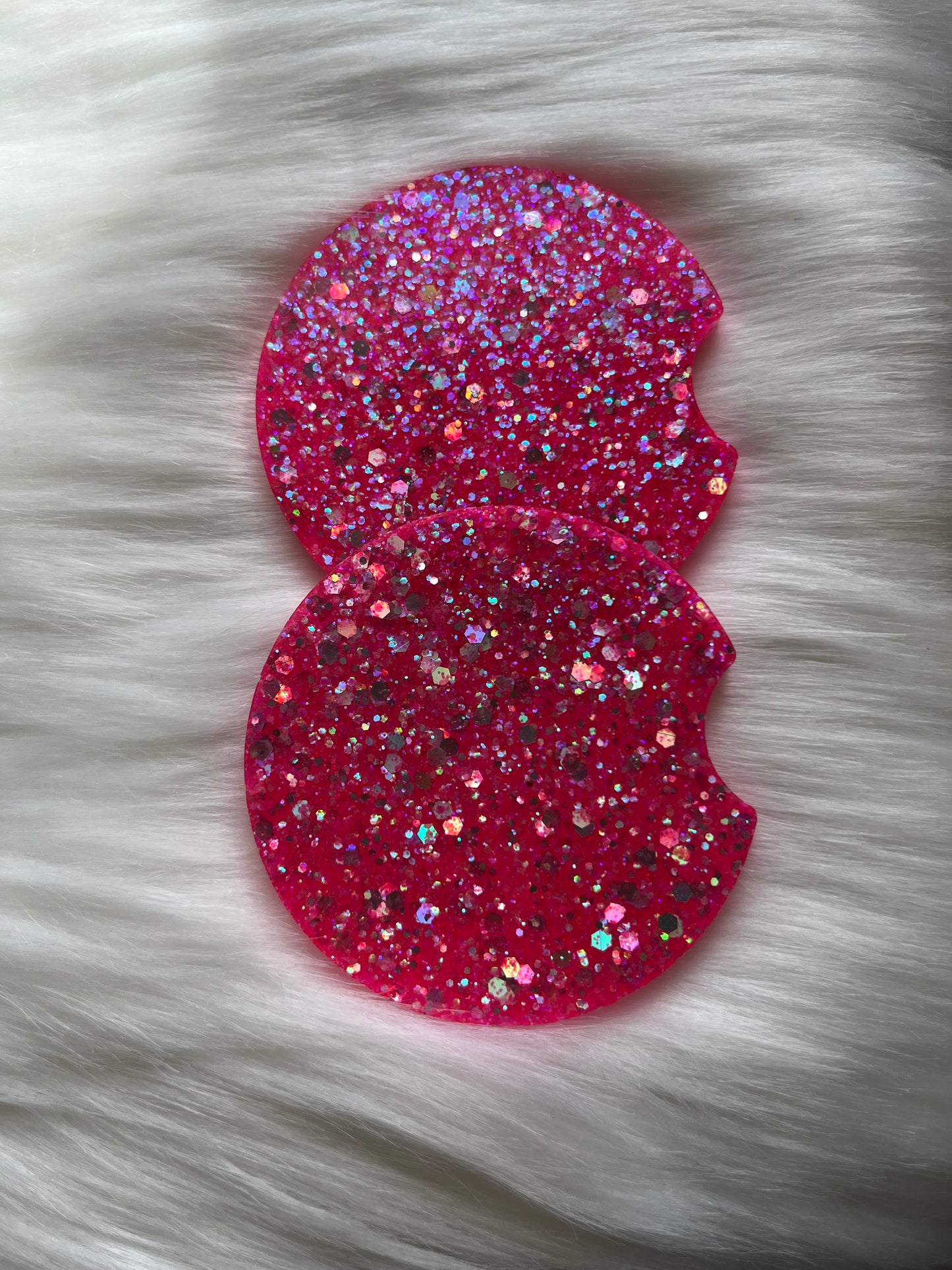 Car Coasters | Holographic Silver & Pink Mix | Chunky Glitter