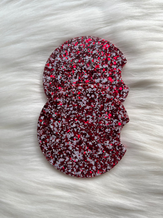 Car Coasters | Red & White Mix | Chunky Glitter