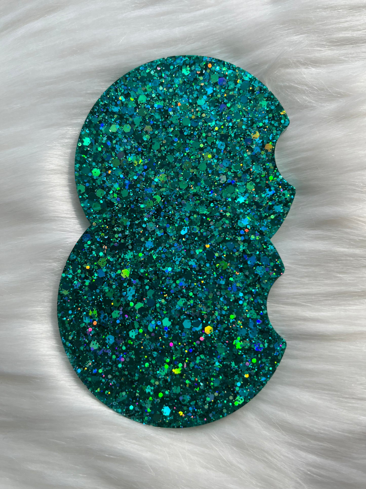 Car Coasters | Holographic Teal | Chunky Glitter