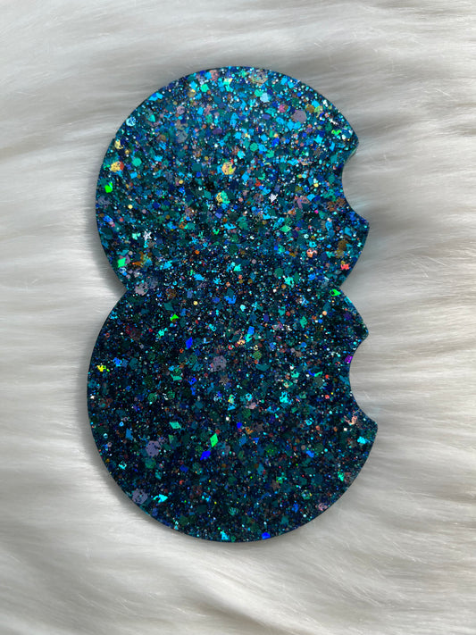 Car Coasters | Blue w/ Small Stars | Chunky Glitter