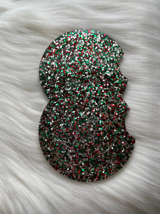 Car Coaster | Red , Green & Silver Mix | Medium Glitter