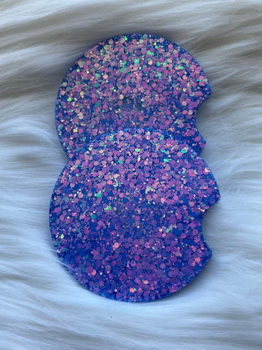 Car Coasters | Color Shifting Light Purple & Light Blue | Chunky Glitter