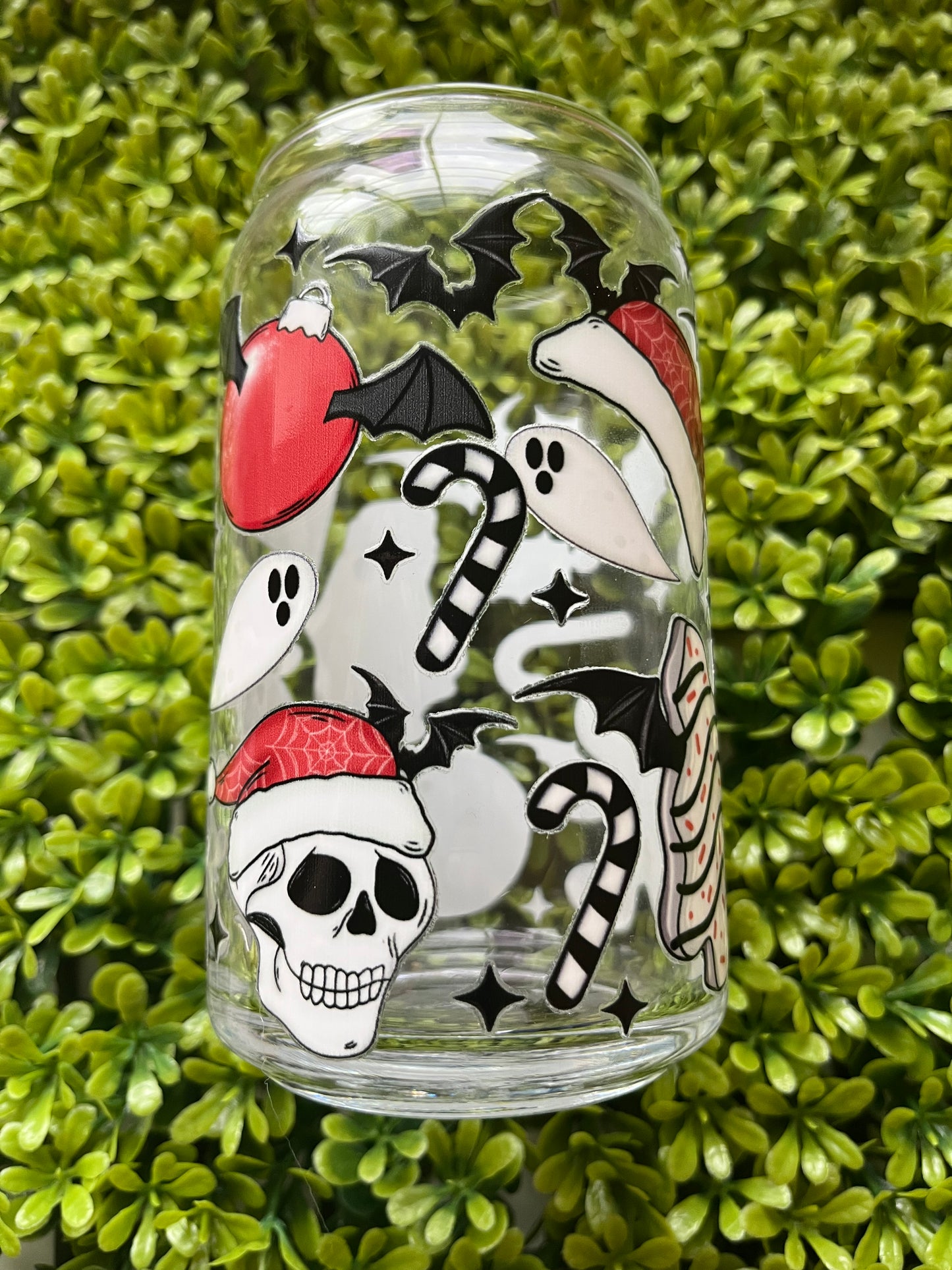 Halloween & Christmas mix Glass cup (16oz)