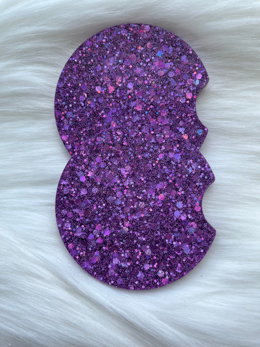 Car Coasters | Holographic Purple | Chunky Glitter