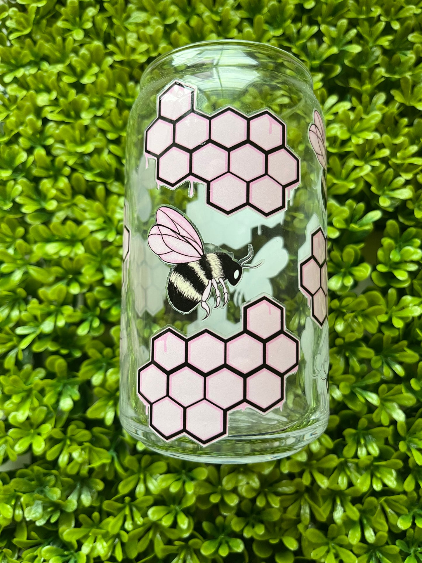 Pink Bees Glass Cup