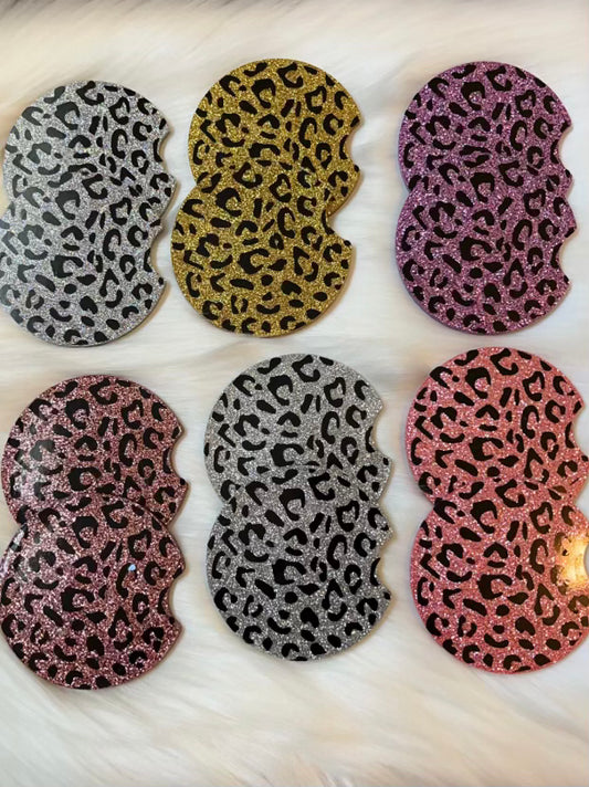 Car Coasters | Cheetah Print | Fine Glitter