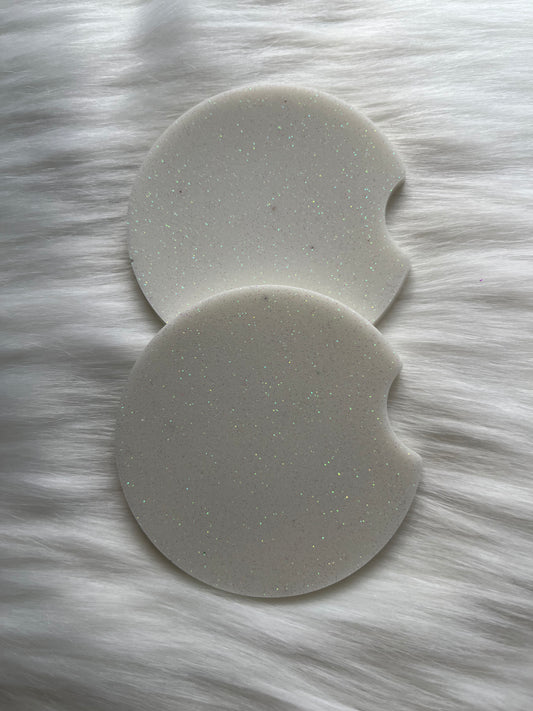 Car Coasters | White | Fine Glitter